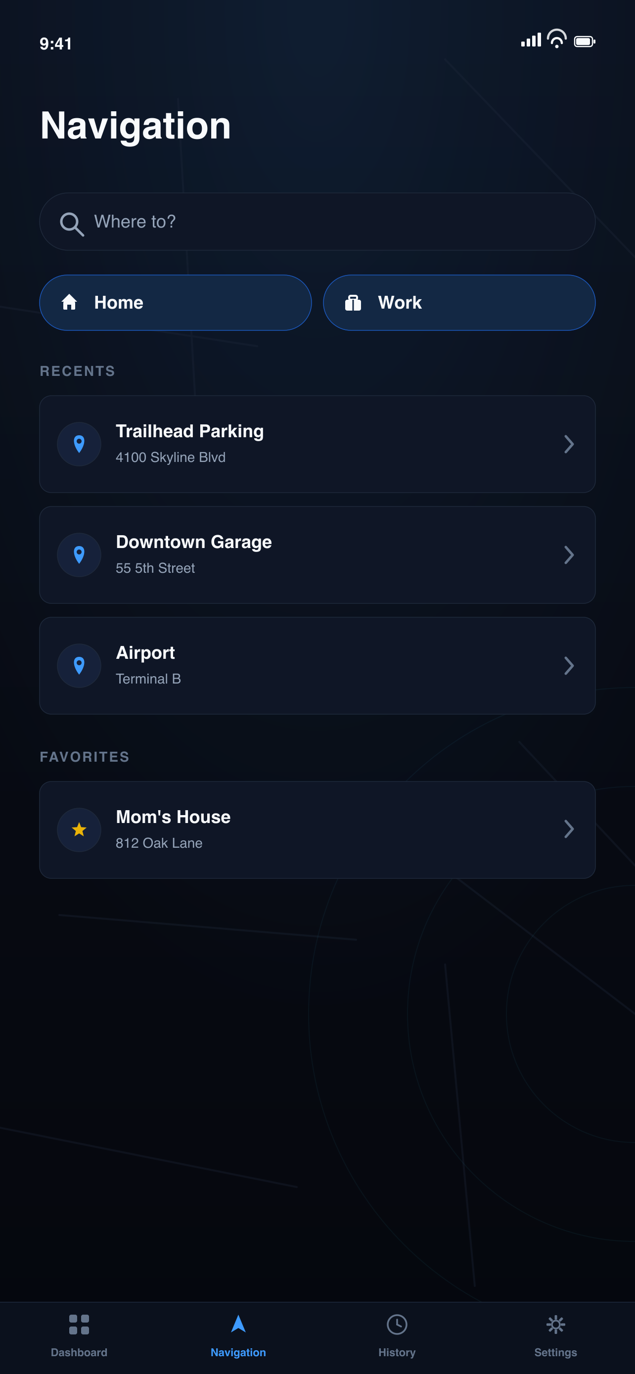 Route planning with recents and Home/Work