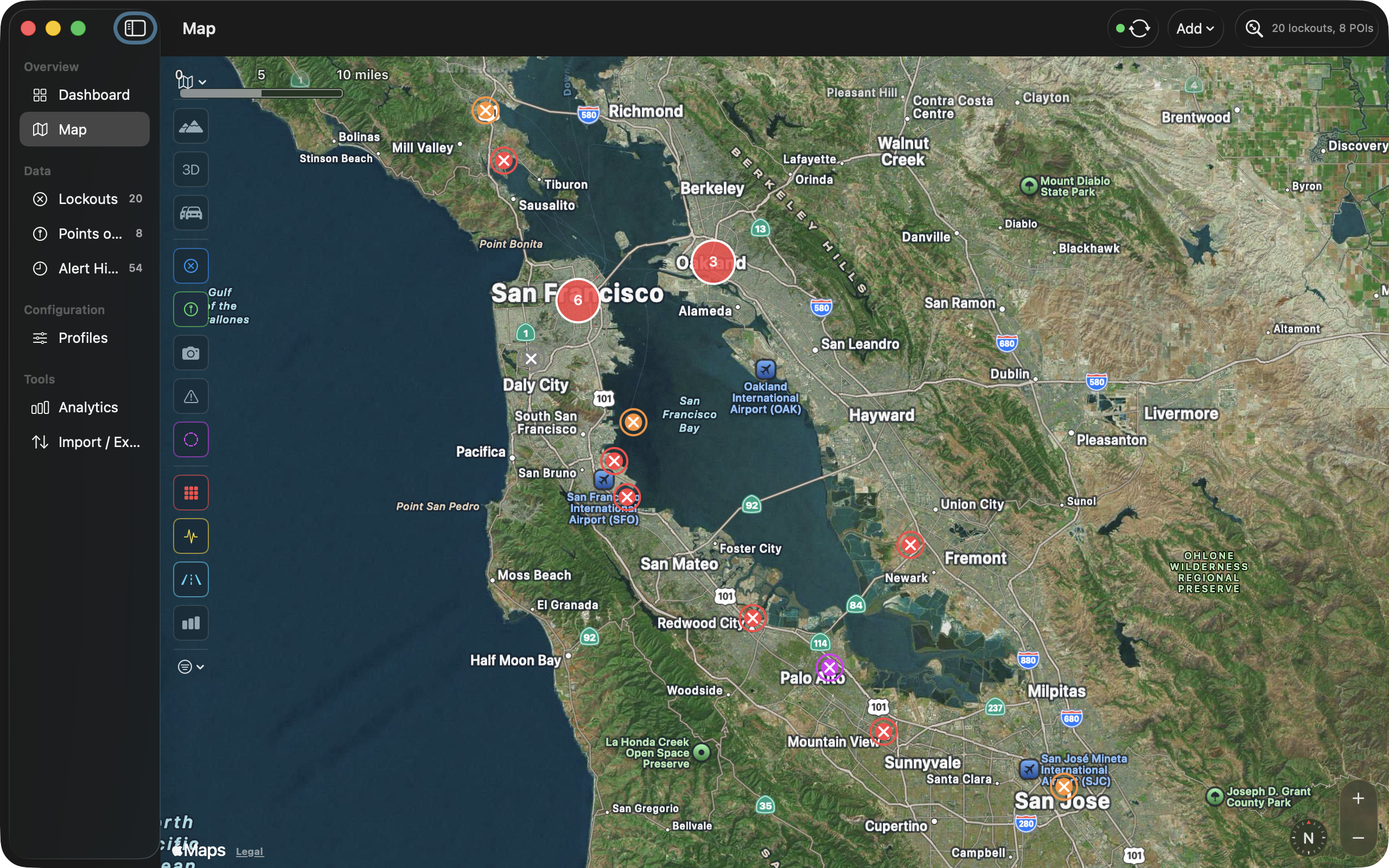 Map workspace with analytics overlays on Mac